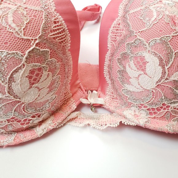 32D VS Dream Angels Push Up Coral Pink with Cream and Silver Lace - Picture 2 of 4